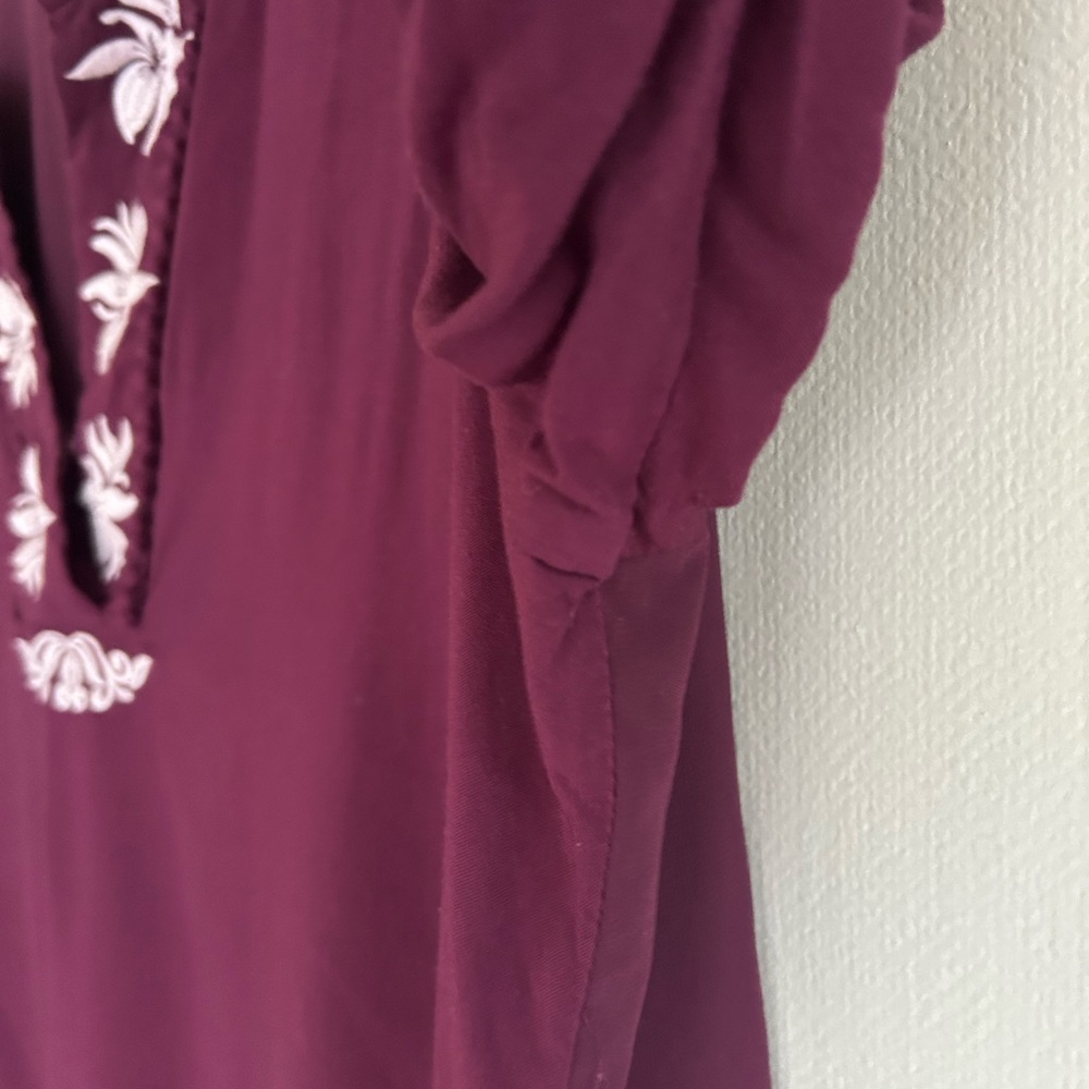 ARIAT Poet Top Burgundy Floral Embroidery Sheer Overlay Blouse Tunic Boho Size L - Picture 7 of 16